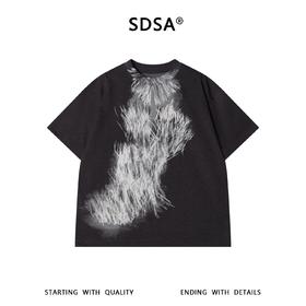 SDSA男装2026新款高贵轻奢潮牌撞色抽象笔触线条印花圆领短袖T恤