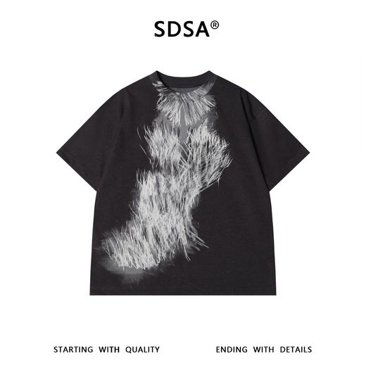 SDSA男装2026新款高贵轻奢潮牌撞色抽象笔触线条印花圆领短袖T恤 商品图0