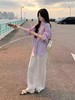 F032957春夏百搭柔雾紫亚麻松弛感微褶皱珠光纽扣衬衫 商品缩略图4