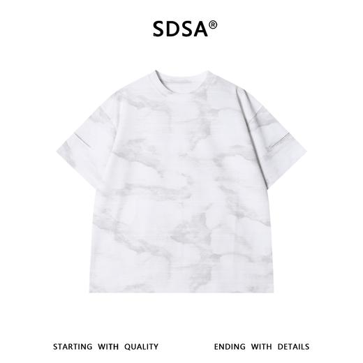 SDSA男装2026新款轻奢复古暗纹扎染袖口明线短袖T恤百搭圆领上衣 商品图0