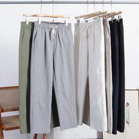 F032902春夏薄款立体裁剪男士松紧腰修身直筒纯色休闲裤