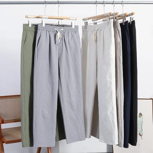 F032902春夏薄款立体裁剪男士松紧腰修身直筒纯色休闲裤 商品图0