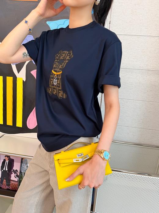 芬迪 全新上线老花小狗章仔藏蓝色T 恤 商品图3