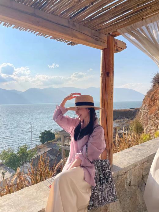 F032957春夏百搭柔雾紫亚麻松弛感微褶皱珠光纽扣衬衫 商品图5