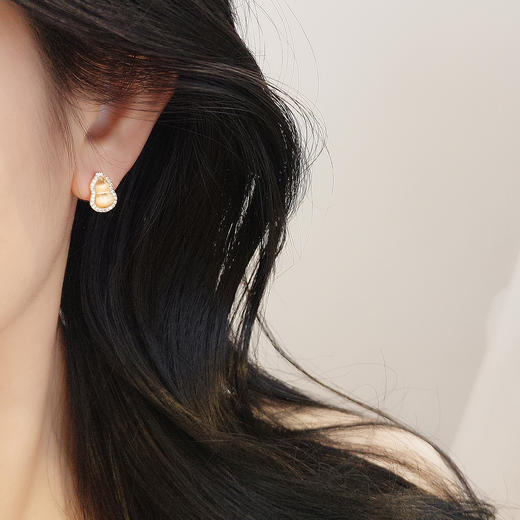 丁摩 s925纯银福禄葫芦耳钉女拉丝葫芦耳环新中式高级感黄金色6ZF-3301 商品图1