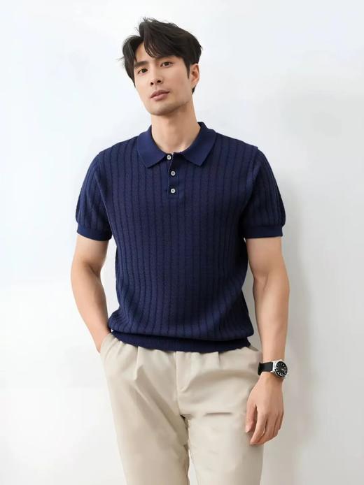 【lyyk-F87107】男子复古翻领针织镂空冰丝短袖POLO衫！！ 商品图0
