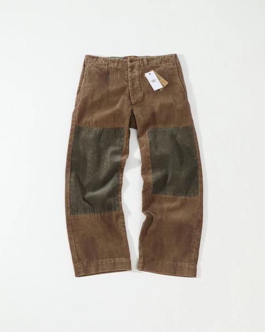 F032963耐磨补丁拼接直筒宽松剪裁棉质灯芯绒长裤 商品图0