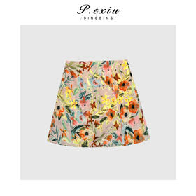 04-1潘依绣丁丁宠粉法式气质春日花朵印花半身裙Q6941