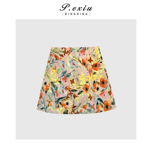 04-1潘依绣丁丁宠粉法式气质春日花朵印花半身裙Q6941 商品图0