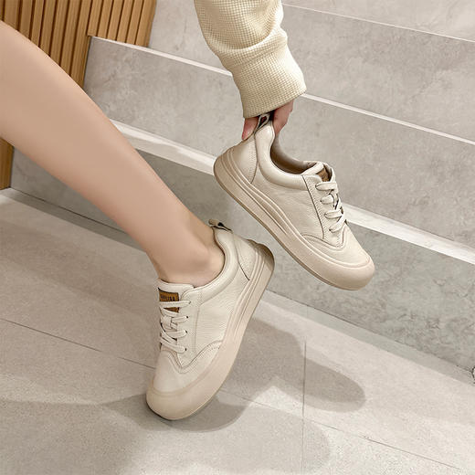 头层牛皮厚底真皮休闲鞋复古真皮系带妈妈鞋女拼色小白鞋单鞋58012 商品图3