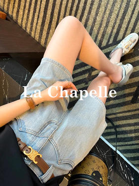 专柜实拍【版型巨正~】拉夏贝尔/La Chapelle棉质舒适好穿高腰单扣多裤袢口袋纯色百搭显瘦牛仔短裤