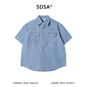 SDSA男装2026新款高贵轻奢美式复古双口袋牛仔短袖衬衫百搭时尚