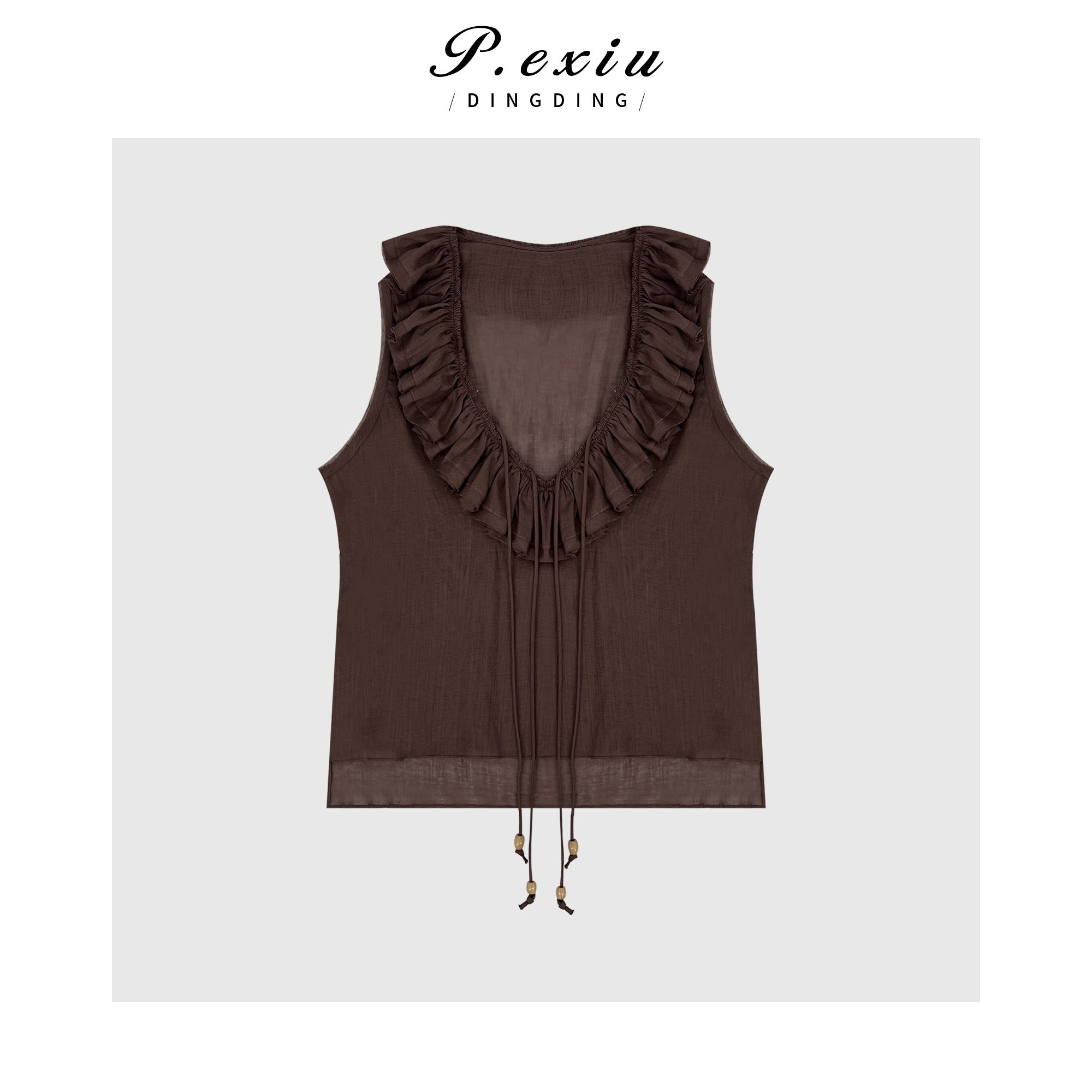 04-1潘依绣丁丁宠粉独特荷叶边V领吊带背心衬衫Q13911