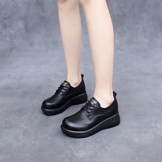 丁摩 春秋真皮休闲系带女鞋头层牛皮厚底坡跟中跟单鞋舒适软底大码鞋6ZF-96823 商品图3