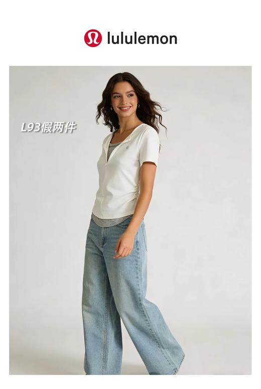 F032985一包2件装超重工半拉链假两件褶皱收腰女士短袖T恤 商品图10