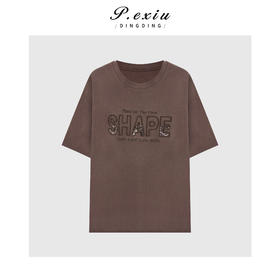 复古字母亮片钉珠简约百搭减龄圆领短袖T恤 G3010