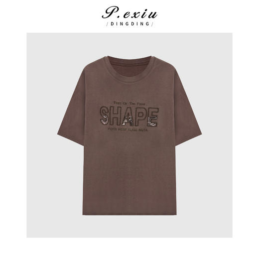 复古字母亮片钉珠简约百搭减龄圆领短袖T恤 G3010 商品图0