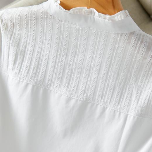 丁摩 棉茧 木耳领白衬衫春装设计感别致上衣精梳棉打底衬衣6ZF-2237 商品图1