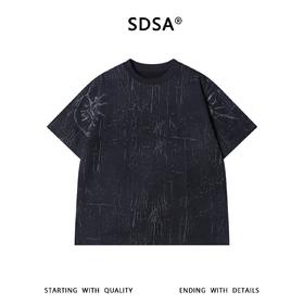 SDSA男装2026新款高贵轻奢美式高街裂纹刷漆肌理做旧短袖T恤百搭