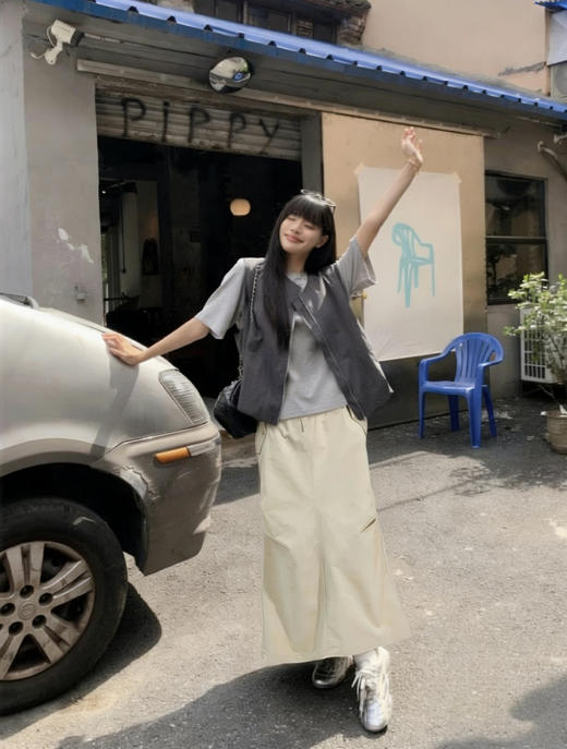 天猫同步【胯宽救星】拉夏贝尔/La Chapelle美式松紧腰抽绳可调节藏肉遮胯压褶休闲百搭半身裙 商品图5