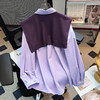 丁摩 紫色长袖衬衫外套加披肩两件套女早春新款独特漂亮巨好看上衣6ZF-29157 商品缩略图3