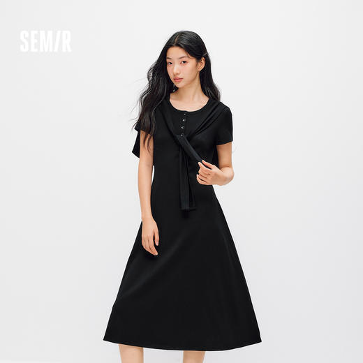 森马连衣裙女夏季凉感亨利领正肩纯色披肩2026新款优雅休闲风长裙 商品图1