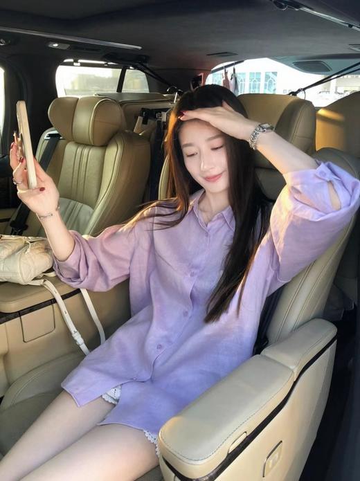 F032957春夏百搭柔雾紫亚麻松弛感微褶皱珠光纽扣衬衫 商品图1