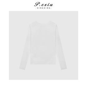 04-1潘依绣丁丁宠粉时髦精卷边蕾丝网纱内搭上衣Q6542