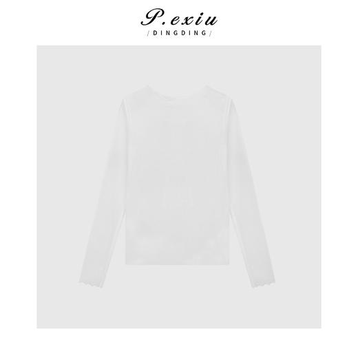 04-1潘依绣丁丁宠粉时髦精卷边蕾丝网纱内搭上衣Q6542 商品图0