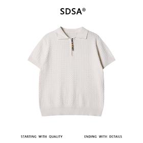 SDSA男装2026新款轻奢老钱风立体波浪纹半拉链翻领短袖T恤百搭