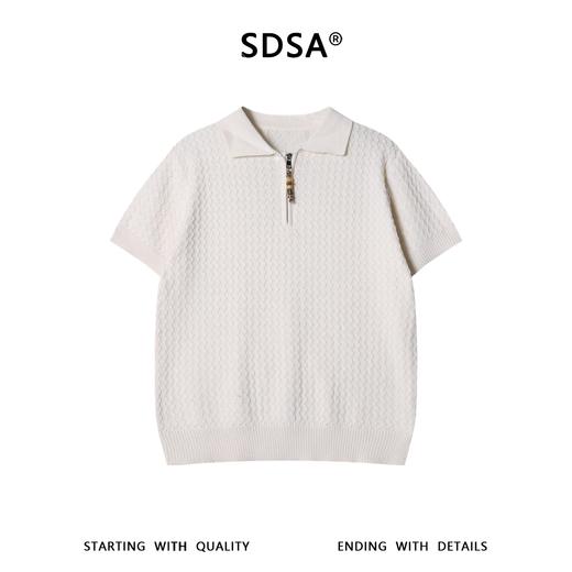 SDSA男装2026新款轻奢老钱风立体波浪纹半拉链翻领短袖T恤百搭 商品图0