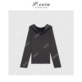 04-1潘依绣丁丁宠粉韩系简约百搭堆堆领长袖T恤Q1584