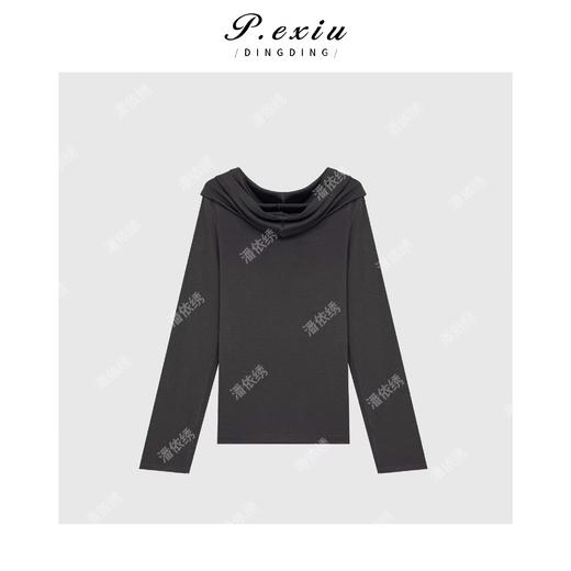 04-1潘依绣丁丁宠粉韩系简约百搭堆堆领长袖T恤Q1584 商品图0