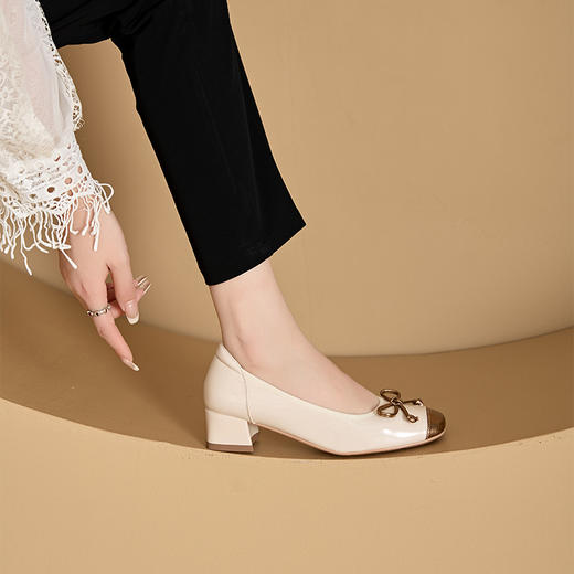 真皮时装鞋女法式拼色蝴蝶结芭蕾舞鞋女厚底玛丽珍休闲鞋子5818 商品图1