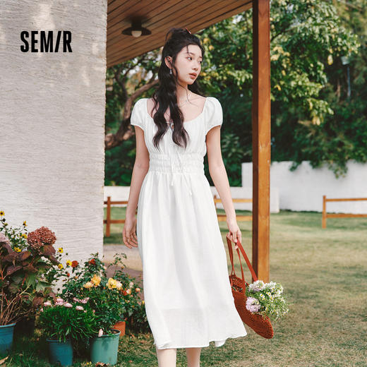 森马连衣裙女夏季肌理蝴蝶结2026新款简约风法式气质优雅初恋裙子 商品图1