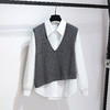 丁摩 长袖衬衫收腰加针织马甲背心两件套女早春慵懒风上衣6ZF-5517 商品缩略图2