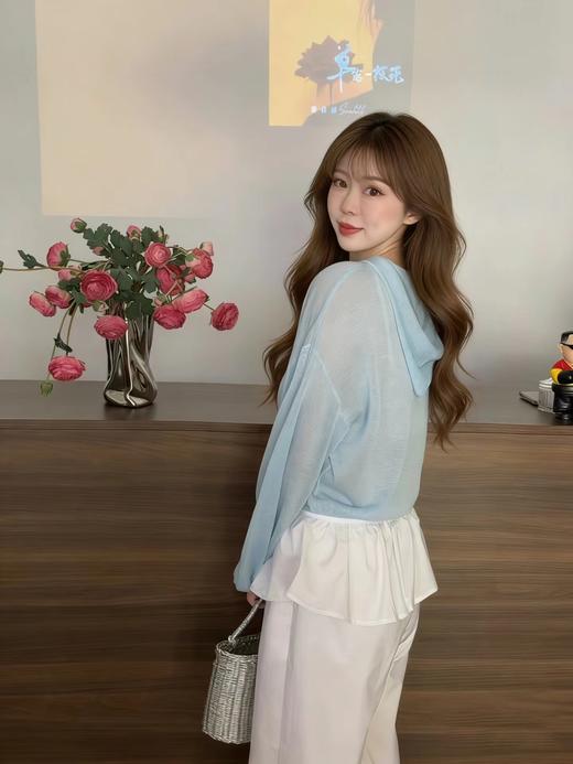 F032953双拉链亚麻莱赛尔天丝凉感连帽针织开衫防晒罩衫 商品图3