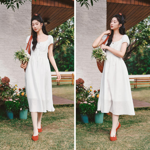 森马连衣裙女夏季肌理蝴蝶结2026新款简约风法式气质优雅初恋裙子 商品图4