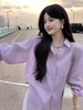 F032957春夏百搭柔雾紫亚麻松弛感微褶皱珠光纽扣衬衫 商品缩略图0