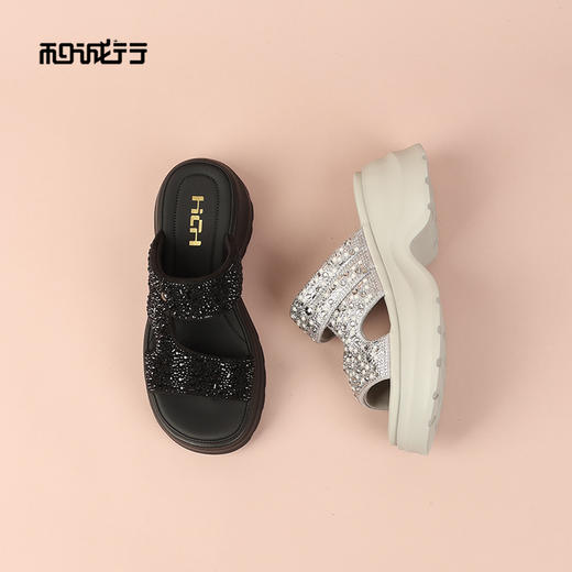 和诚行2026夏季新款时尚百搭厚底增高轻便舒适烫钻女式拖鞋2120022 商品图4