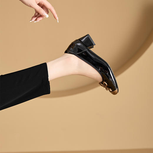 真皮时装鞋女法式拼色蝴蝶结芭蕾舞鞋女厚底玛丽珍休闲鞋子5818 商品图3