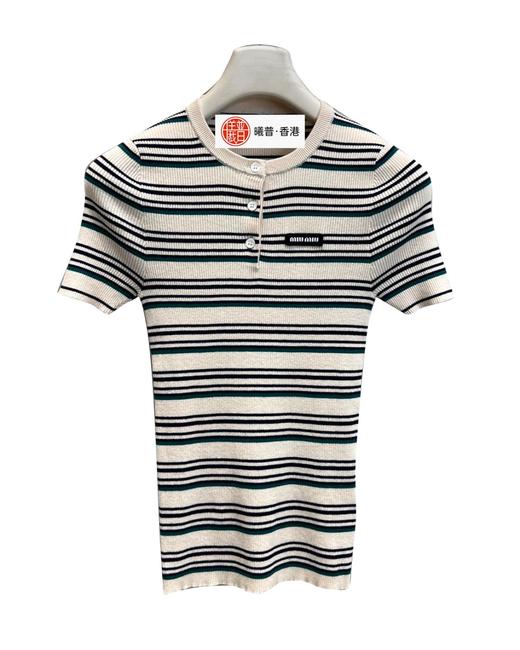 女款高弹条纹短袖针织衫ba017 商品图0