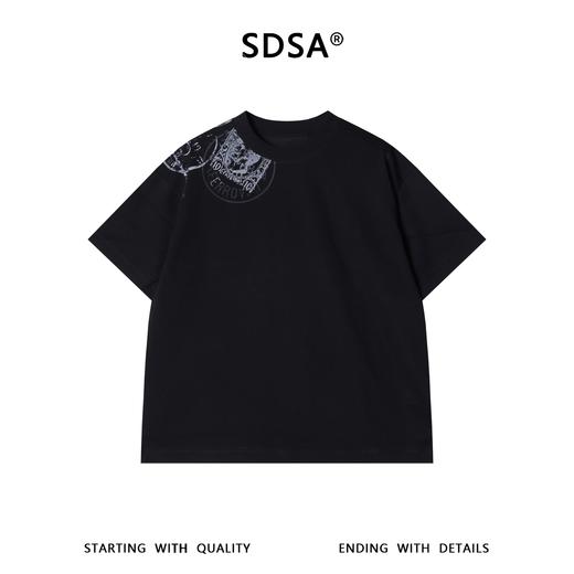 SDSA男装2026新款高贵轻奢简约时尚撞色邮票印花圆领短袖T恤百搭 商品图0