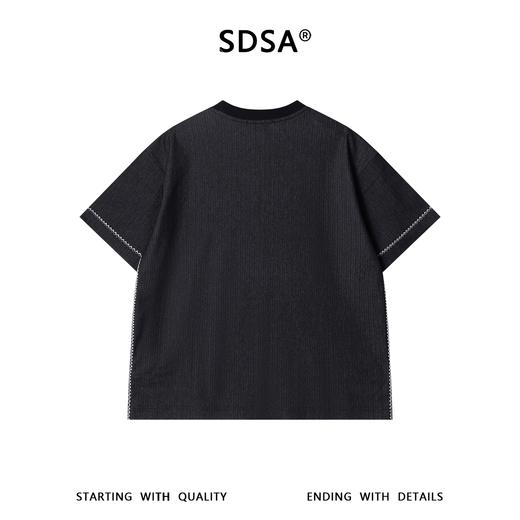 SDSA男装2026新款高贵轻奢竖纹肌理撞色明线宽松短袖T恤百搭休闲 商品图4