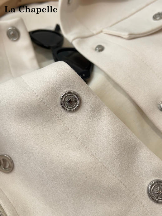 天猫同步【夹克外套】拉夏贝尔/La Chapelle翻领正肩按扣口袋麂皮绒机车风短外套百搭显瘦夹克上衣 商品图8