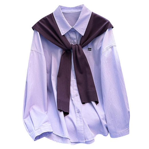 丁摩 紫色长袖衬衫外套加披肩两件套女早春新款独特漂亮巨好看上衣6ZF-29157 商品图4