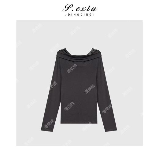 04-1潘依绣丁丁宠粉韩系简约百搭堆堆领长袖T恤Q1584 商品图1