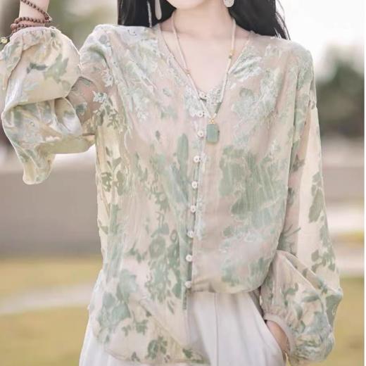 S.Y.C【烟雨江南】春季新款法式v领小众长袖上衣衬衫女 商品图2