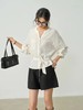 F032955夏季法式收腰新品亚麻显瘦中袖V领系带衬衫 商品缩略图0