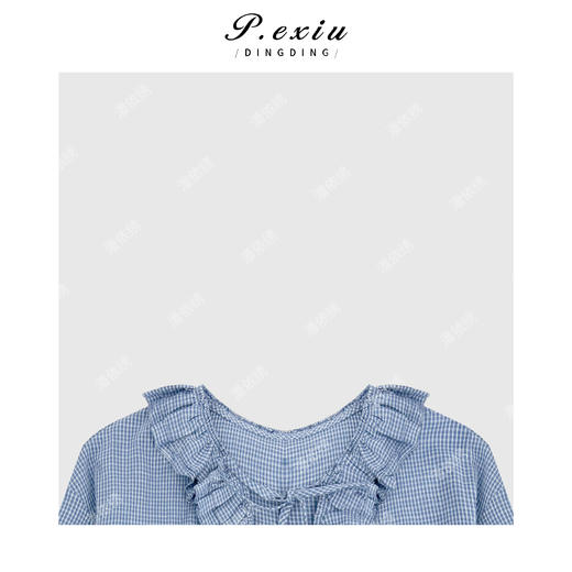03-5潘依绣丁丁宠粉法式优雅细格纹V领长袖衬衫Q9582 商品图2